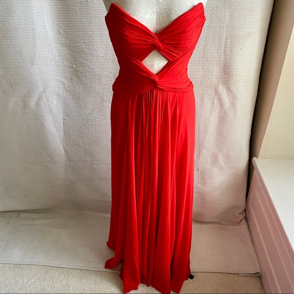 Formal Silk Corset NWOT Strapless Dress Red Cutout - Picture 4 of 8